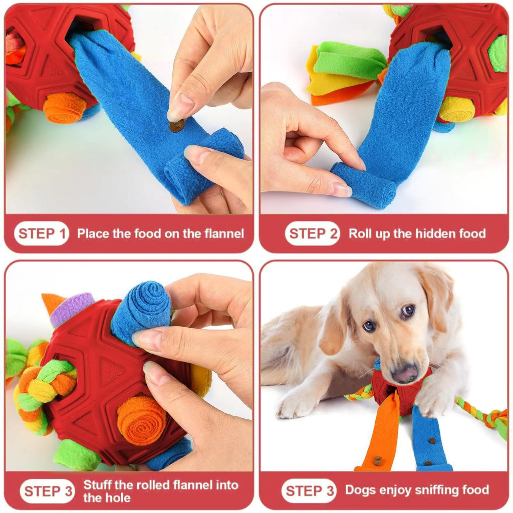 Pet sniffing ball dog puzzle toy in blue colour with bite resistant design for treat dispensing