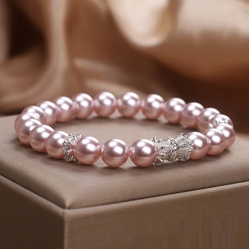 Light purple aurora imitation pearl bracelet for women in dream purple with electroplated finish
