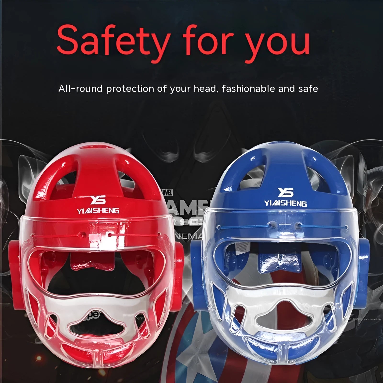 Karate helmet protective equipment for boxing sports in white, blue or red colours