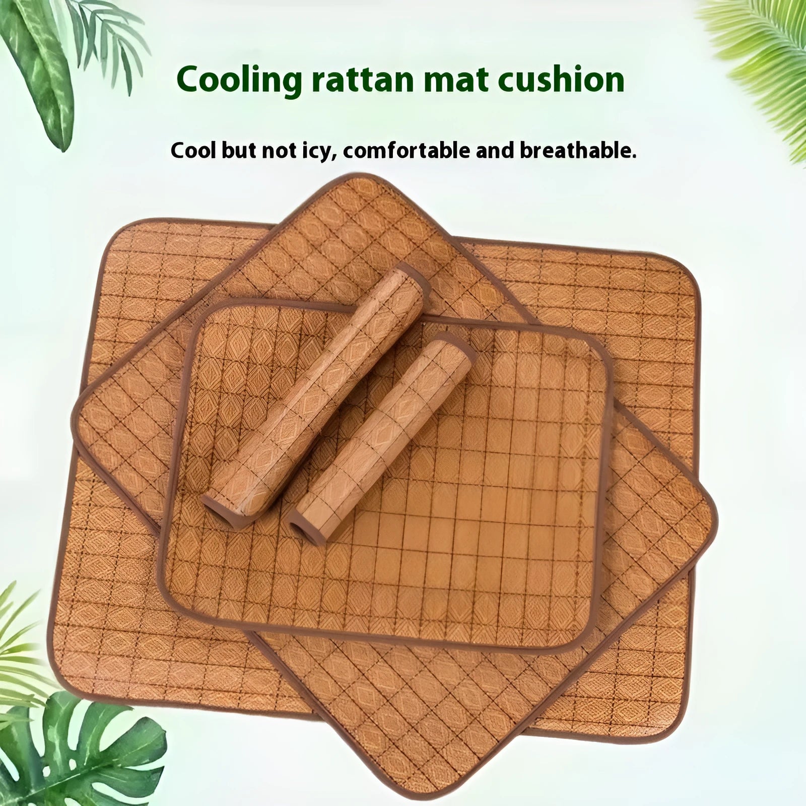 Brown rattan fibre dog cooling mat showing textured fabric and flat mat design