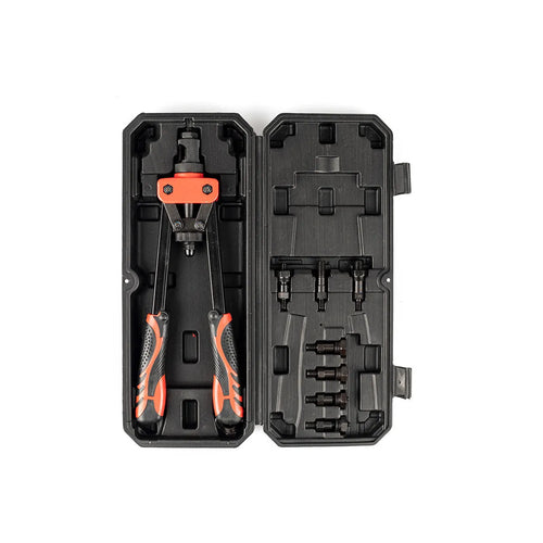 14-inch alloy rivet nut tool model CQ14 with pull-setter handle and six metric gun tips