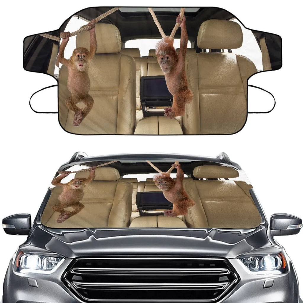 Car front snow protection cover made from silver aluminium foam polyester fabric with black lanyard installation system