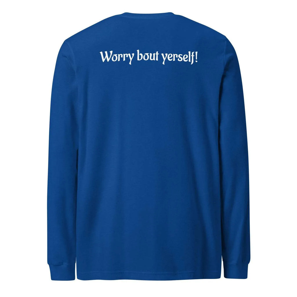 Blue loose fit men's sweater with printed pattern and round neck design