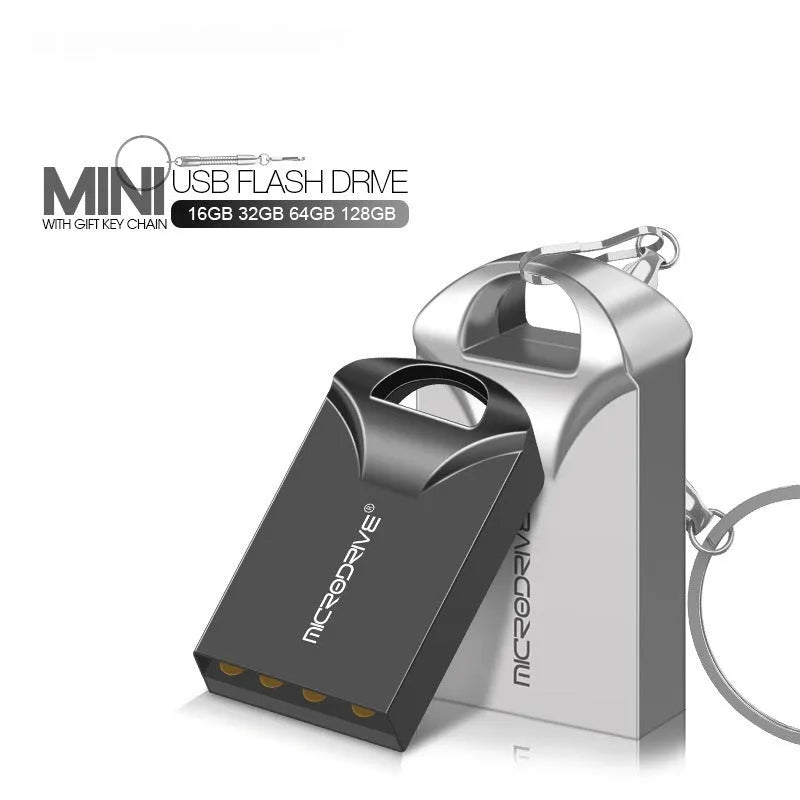 Compact black and silver aluminium USB flash drive shown next to a ruler indicating its small 23mm length.