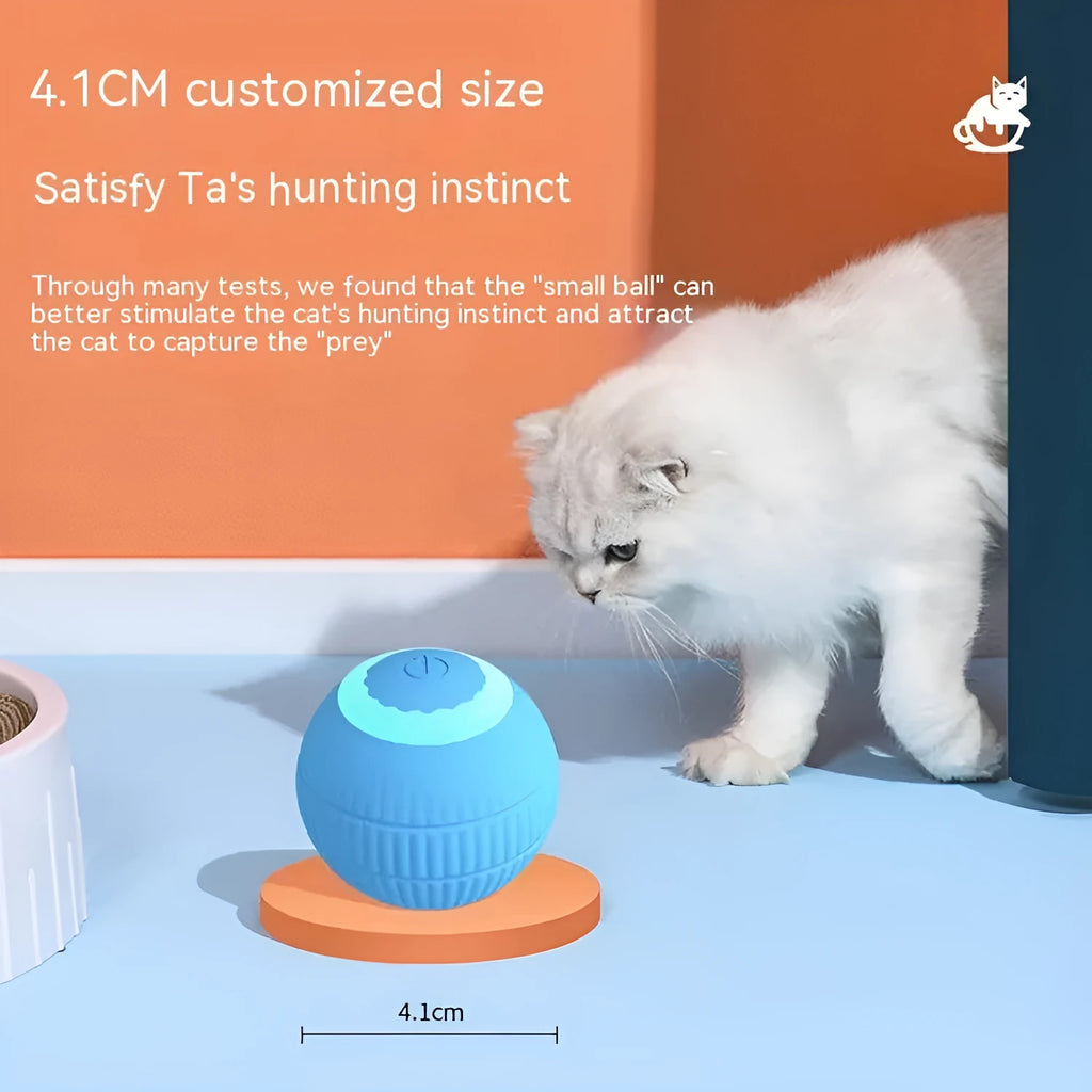 Blue silicone gravity rolling cat teasing ball on a floor