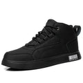 Men's white casual mid-top board shoes with round toe, lace-up front, and low-profile rubber sole.