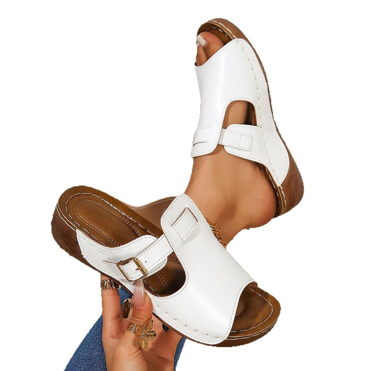 Summer women's Roman magic stick slippers in light pink with PU upper, EVA sole, and fish mouth open toe design