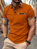 Men's loose fit plaid colourblock t-shirt with decorative zipper elements on short sleeves