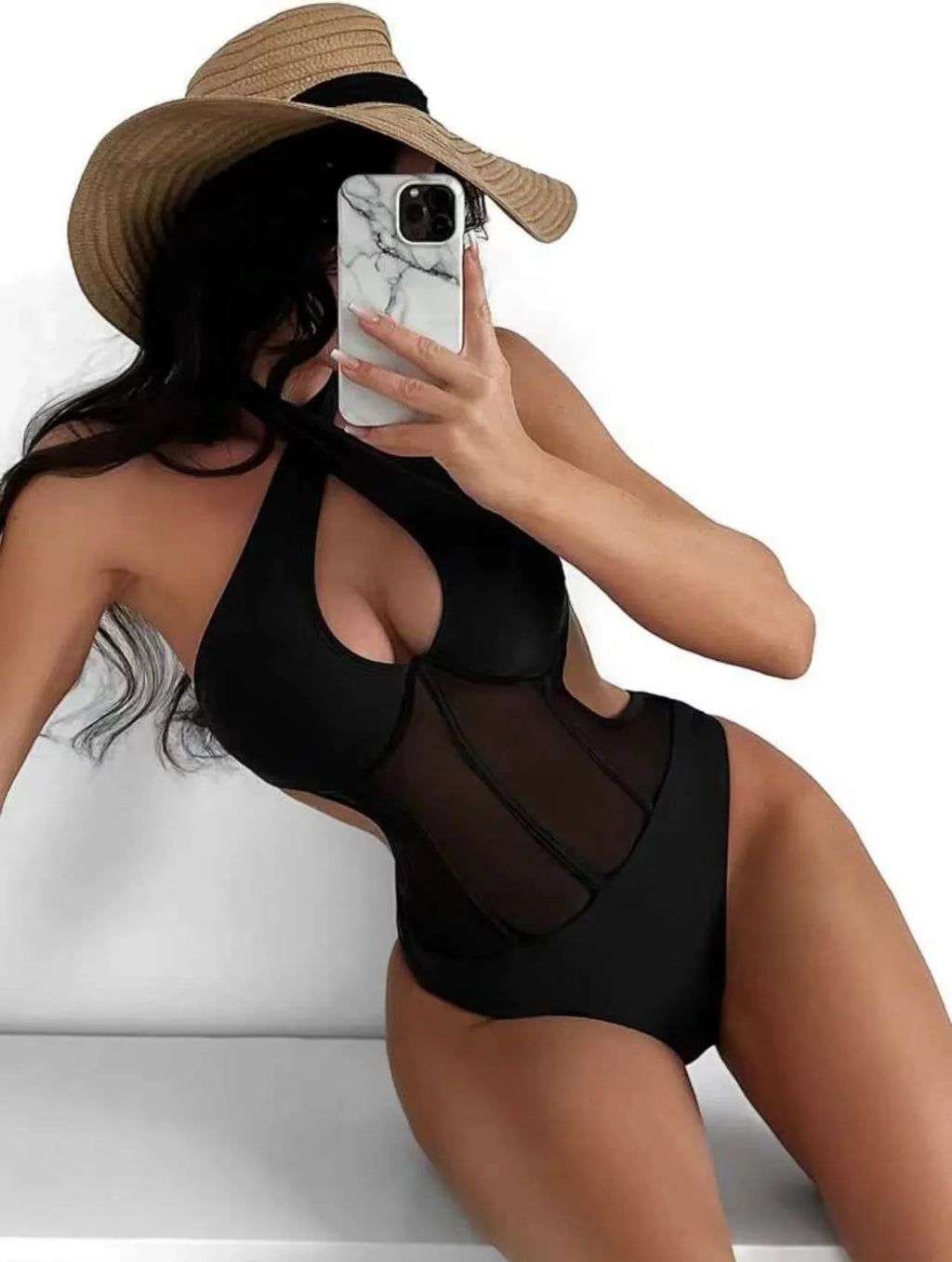 Women's one-piece swimsuit bikini in spun yarn fabric available in black, rose red and green colours