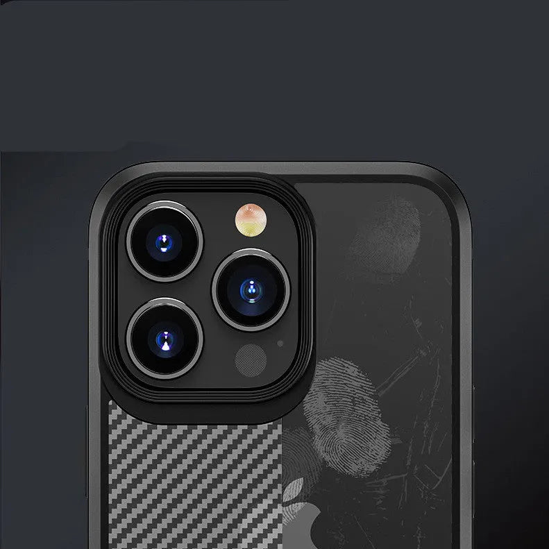 Anti-fall TPU and PC phone case for iPhone 13 series with carbon fibre pattern, black colour option