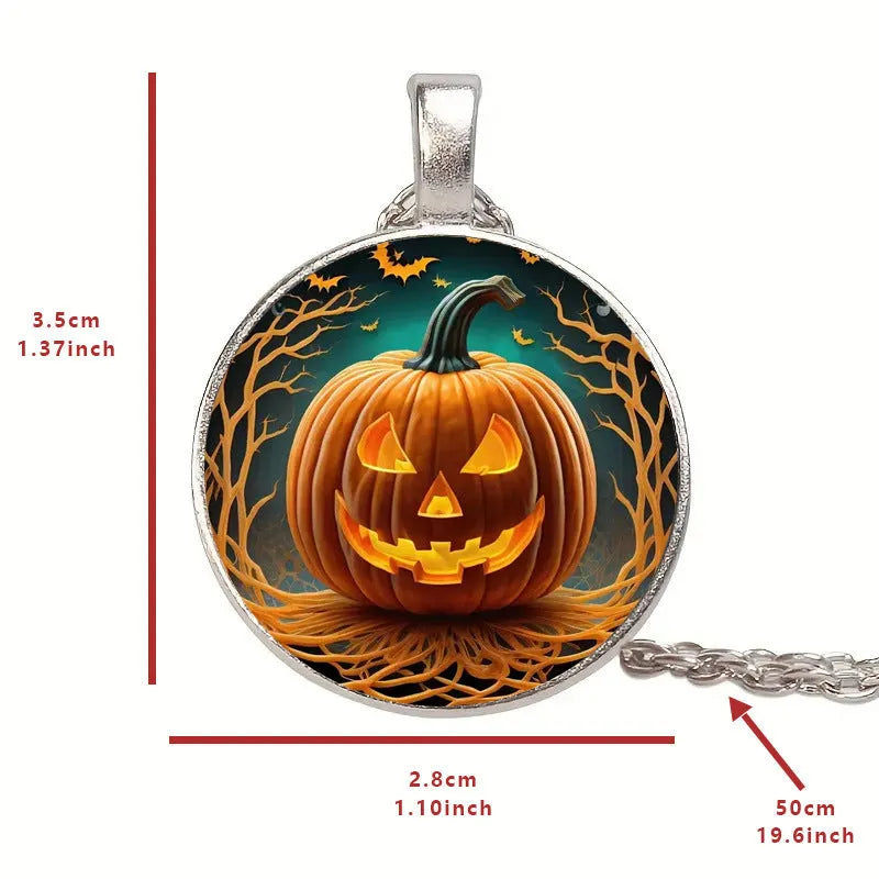Halloween alloy clavicle necklace with pumpkin, ghost, and bat pendant in colour option N113536