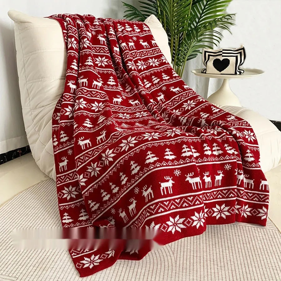 Personalised Christmas blanket with acrylic knitted texture showing reindeer or snowflake pattern