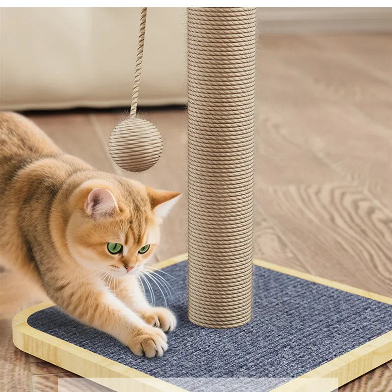 Windmill-style cat climbing frame toy with a hanging ball, made from pine wood and carpet leather.