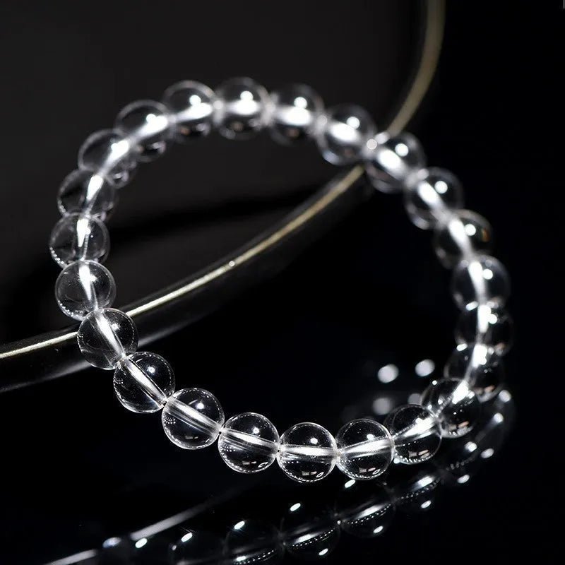 Natural Donghai Old Mine white crystal bracelet with single circle geometric design on wrist.