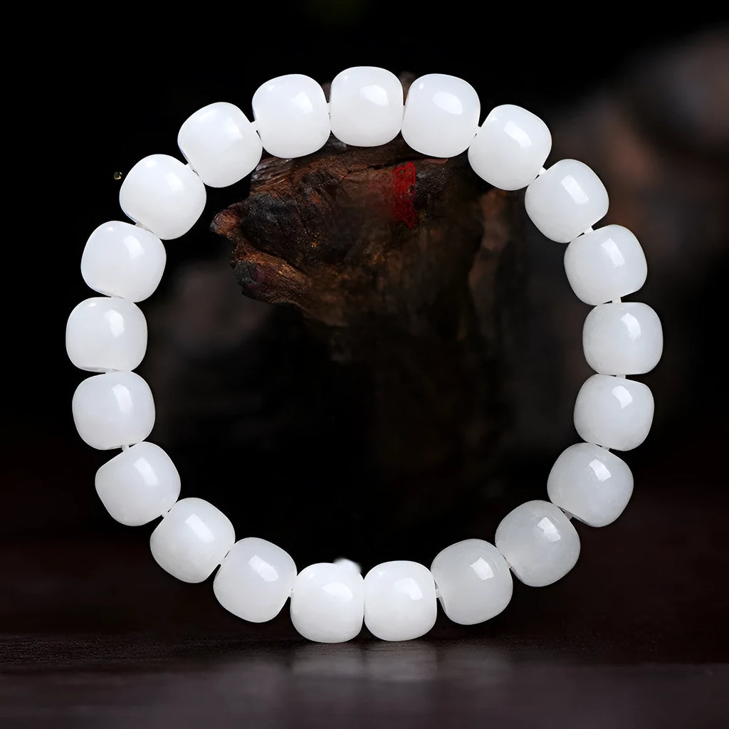White jade barrel beads bracelet with polished Hetian jade stones in three size options