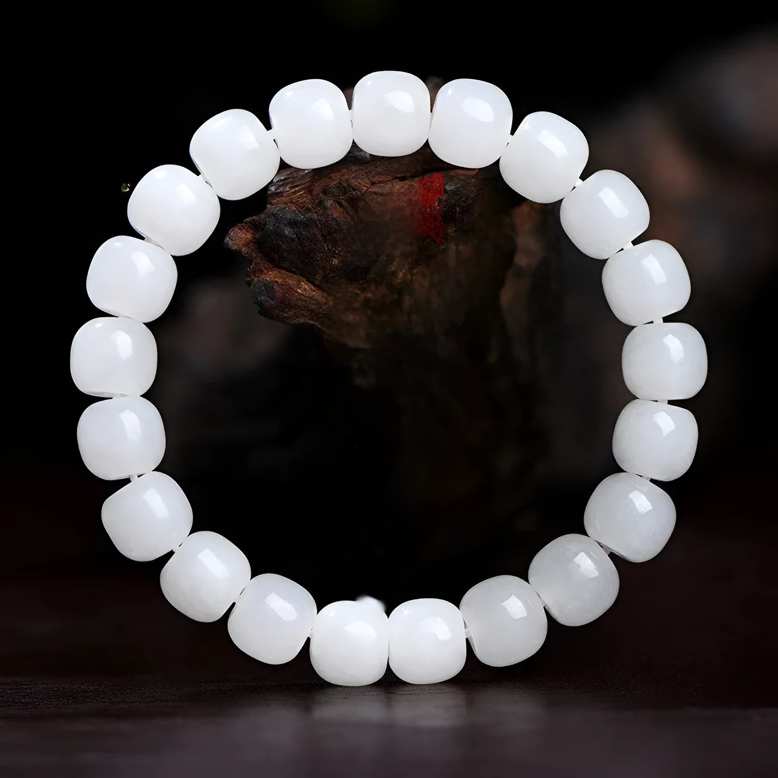 White jade barrel beads bracelet with polished Hetian jade stones in three size options