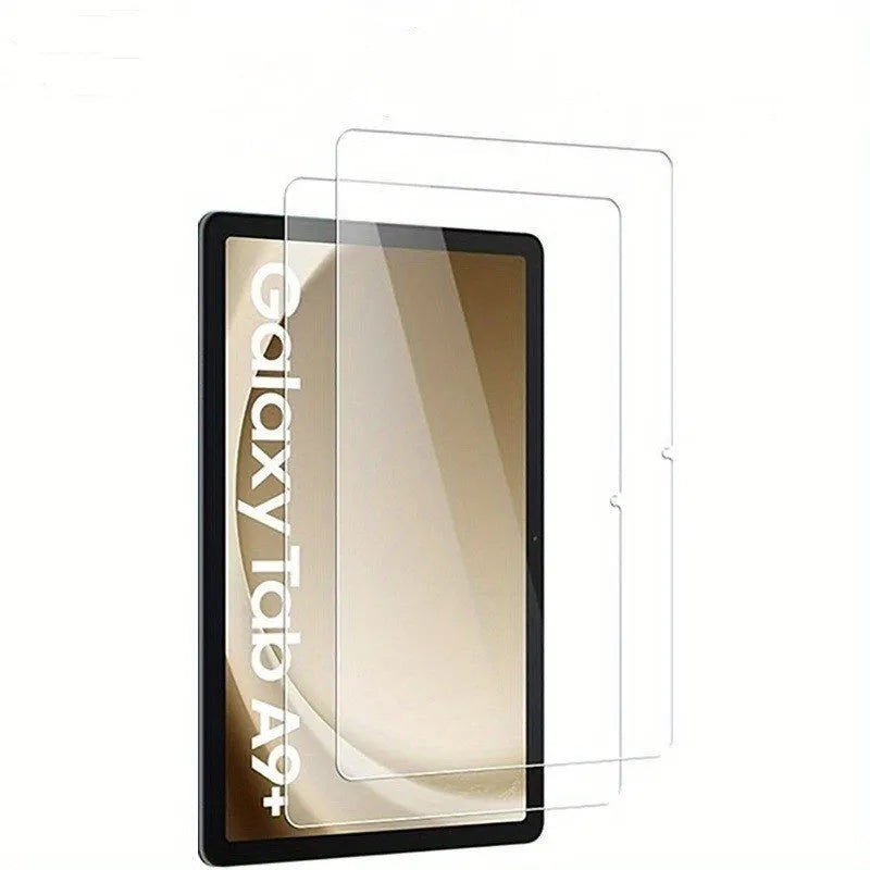 Tempered glass screen protector for Samsung Galaxy tablet showing HD clarity and edge design.