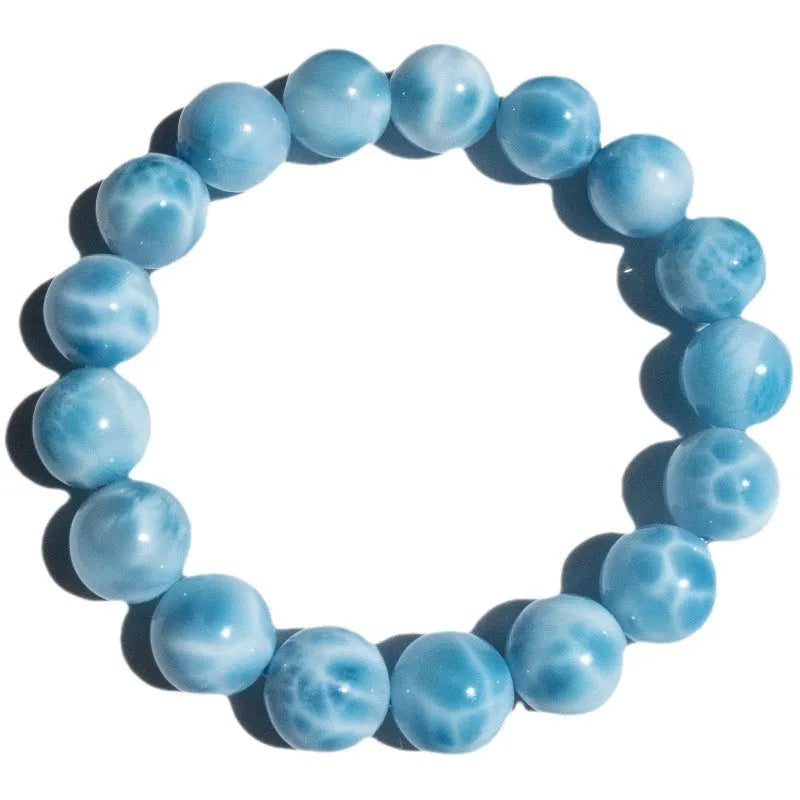 Blue natural crystal sea-pattern stone bodhi bracelet with pearl elements in Maillard style unisex design
