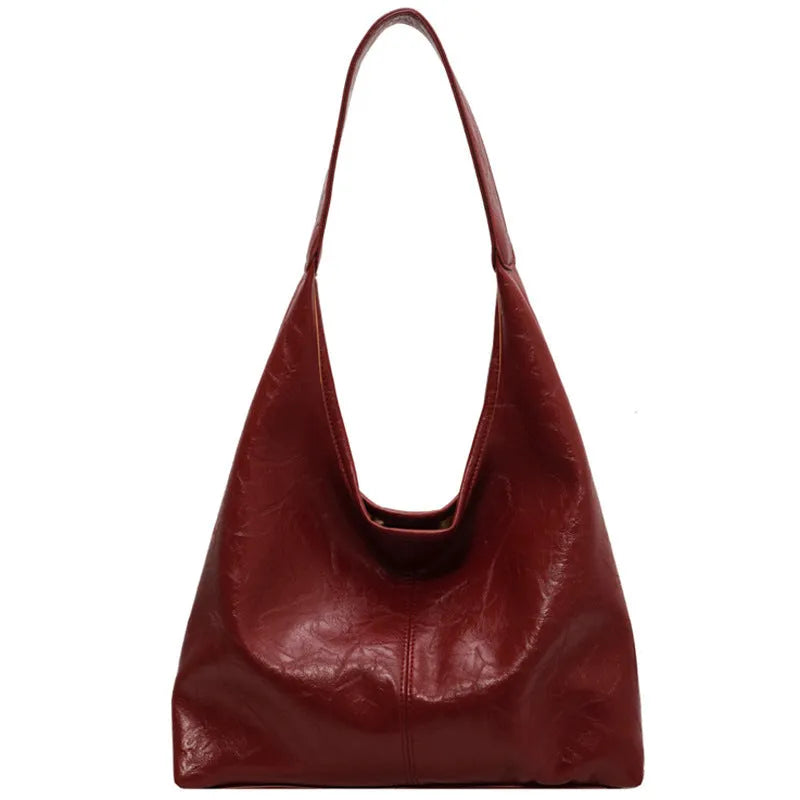 Soft leather casual shoulder bag with large capacity and street trend design in multiple colour options
