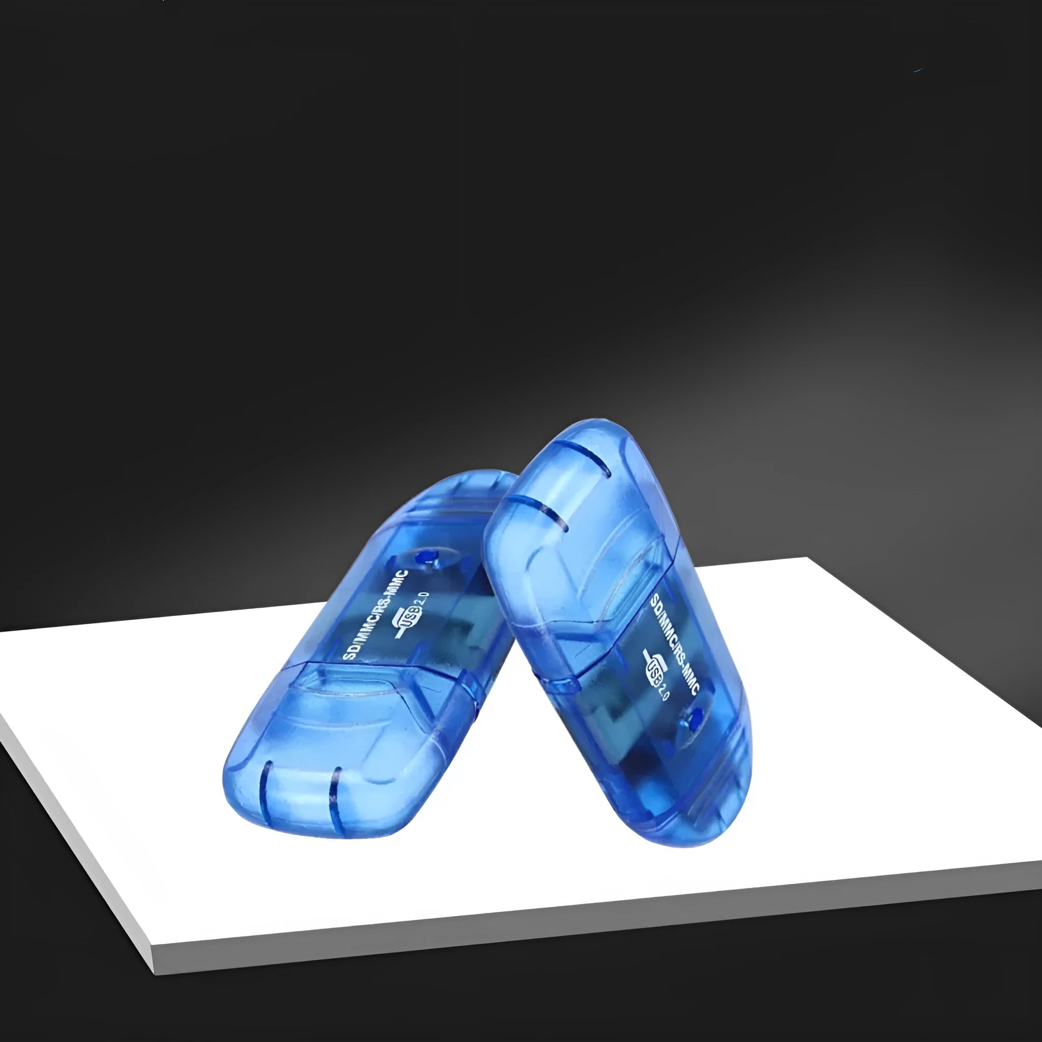 Transparent plastic USB card reader with LED options and card holder