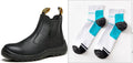 Black leather high-top safety work boots with steel toecap for anti-piercing protection.