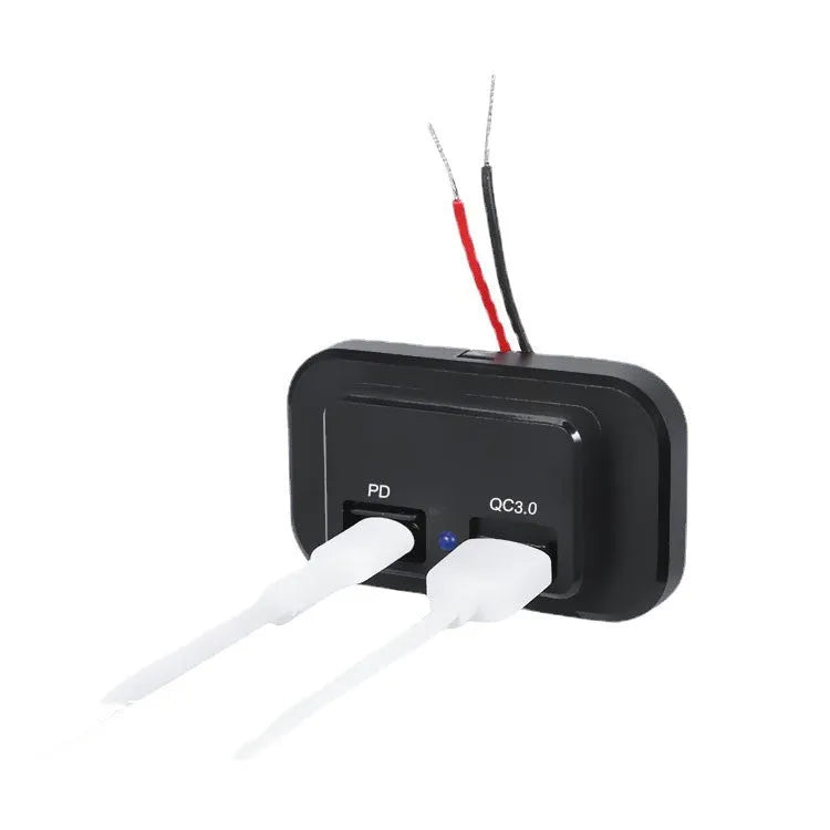 Black QC3.0 car charger with Type-C port for 36W fast charging in vehicles