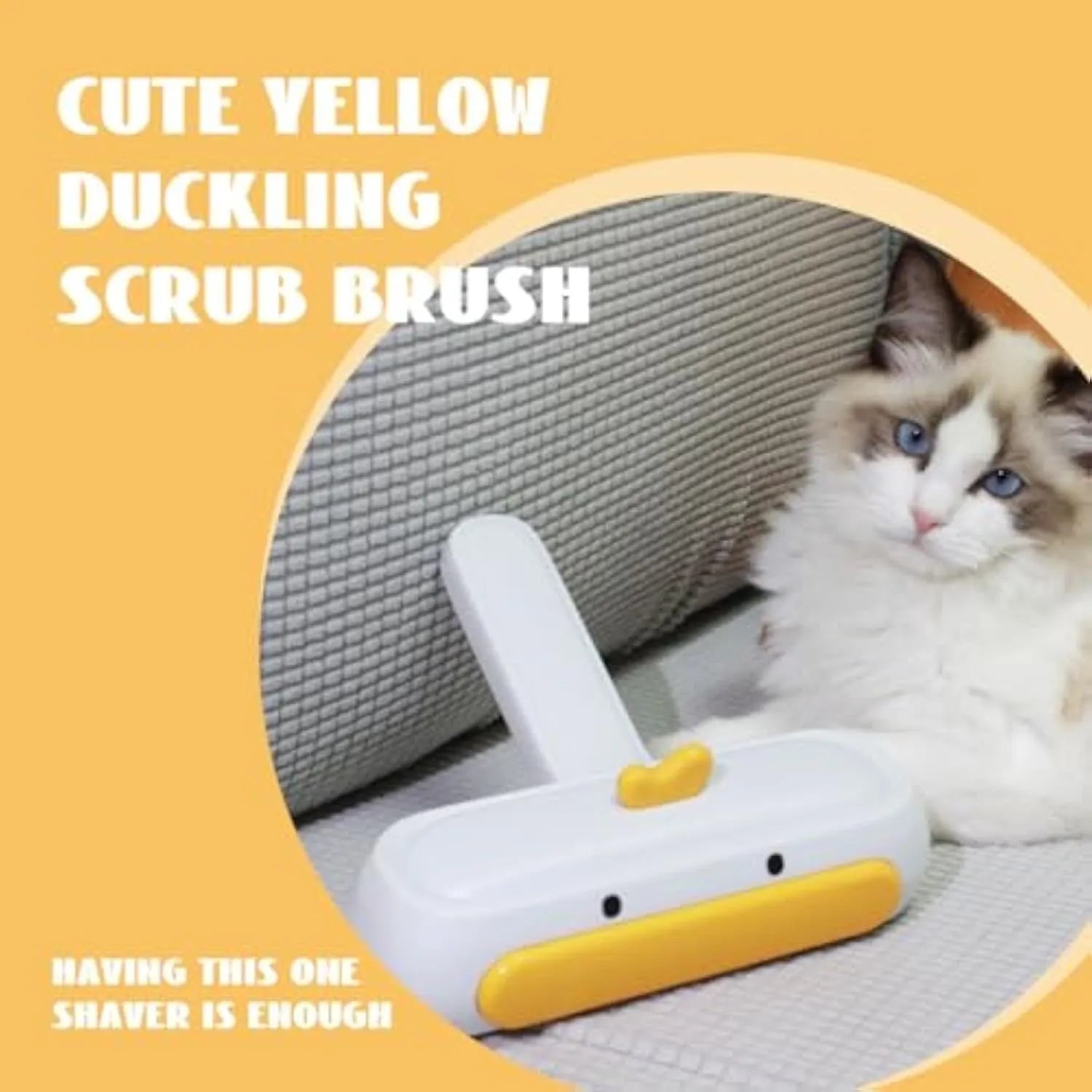 Yellow duck portable pet hair remover with plastic body and bristle brush for removing pet fur
