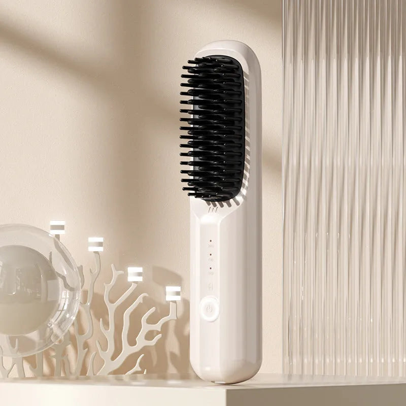 Anion wireless straight comb in beige, a cordless hair styling tool with Type-C charging port.