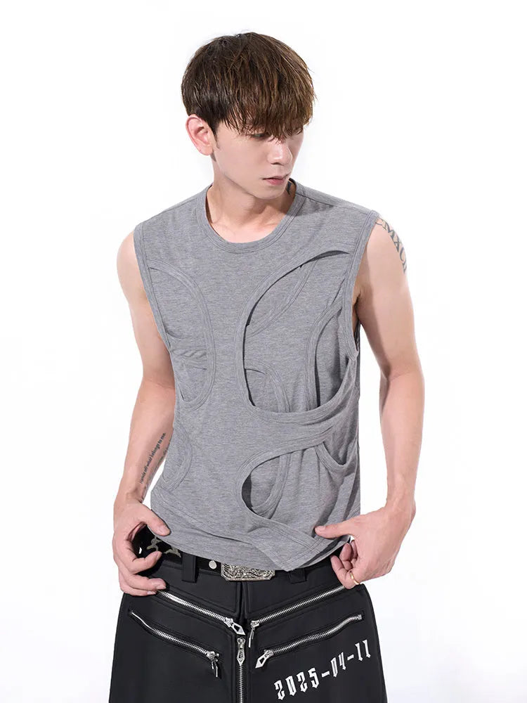Men's solid colour lyocell summer vest, black, round neck, standard fit tank top