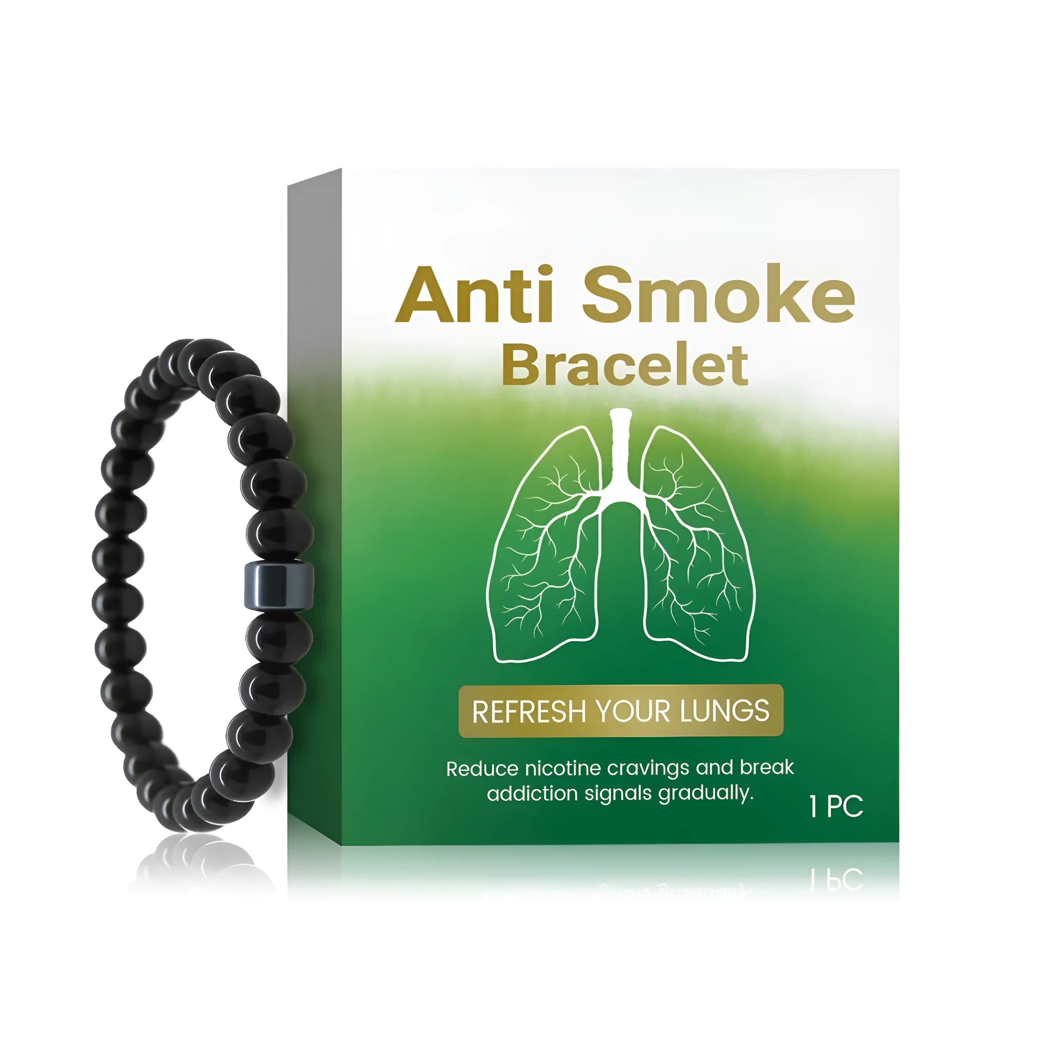 Men's smoke prevention bracelet with glass beads and black gallstone on adjustable cord