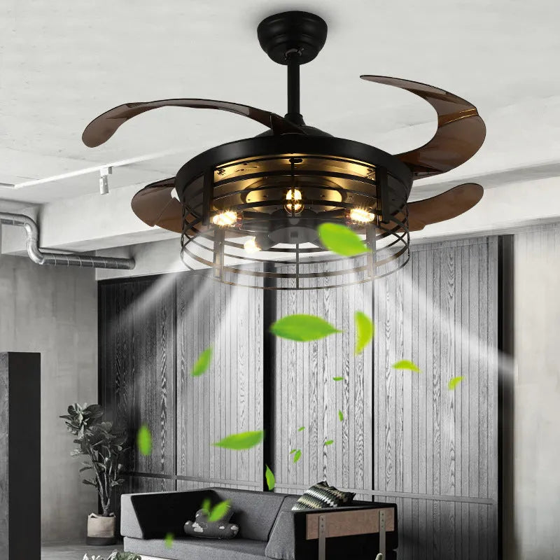 42-inch American retro style ceiling fan lamp with acrylic shade and invisible fan design.