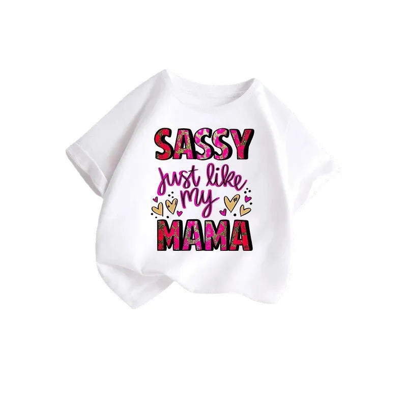 Girls' cotton short sleeve round neck cartoon print t-shirt in pink, suitable for height 100-150cm