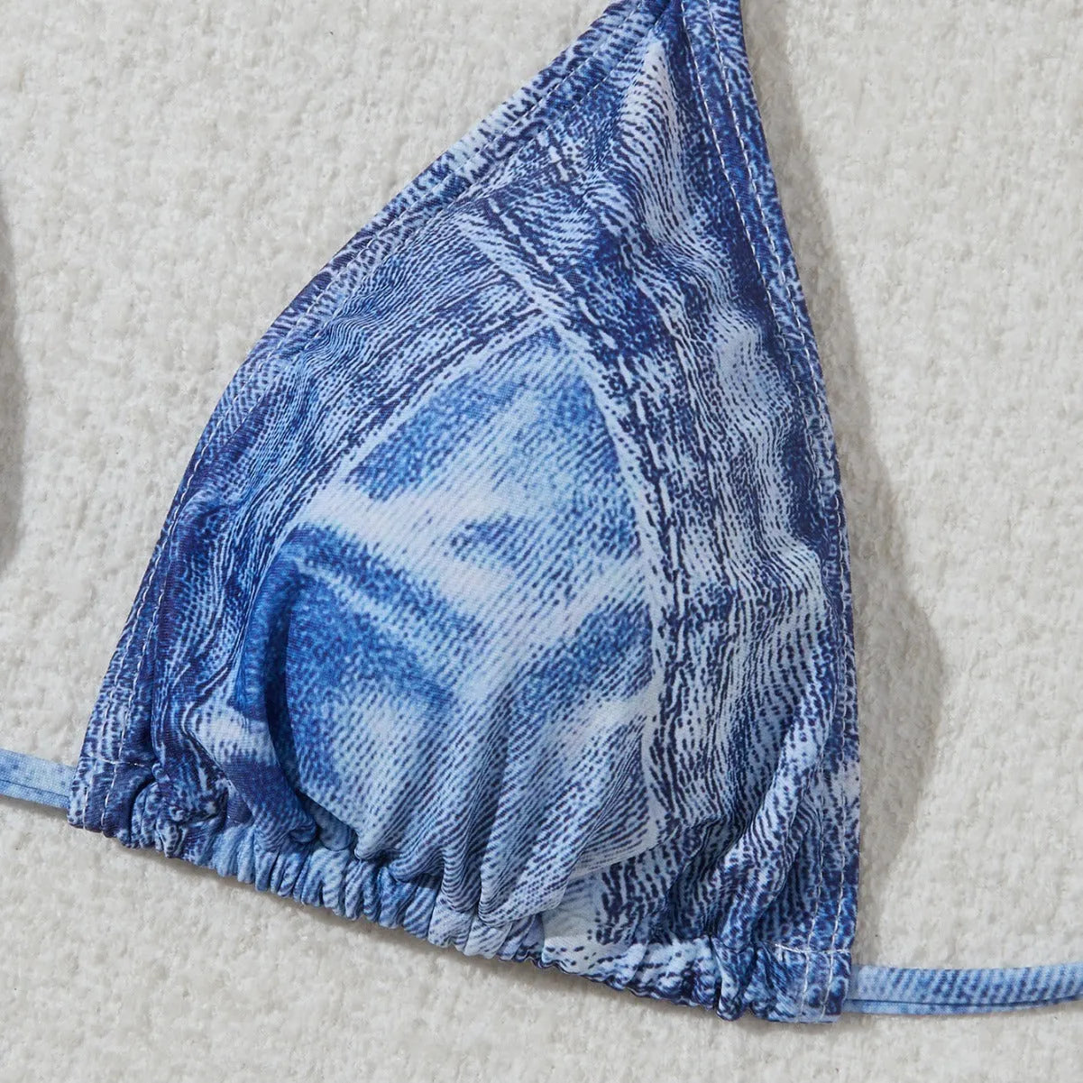 Women's denim print bikini set with strap details in blue colour