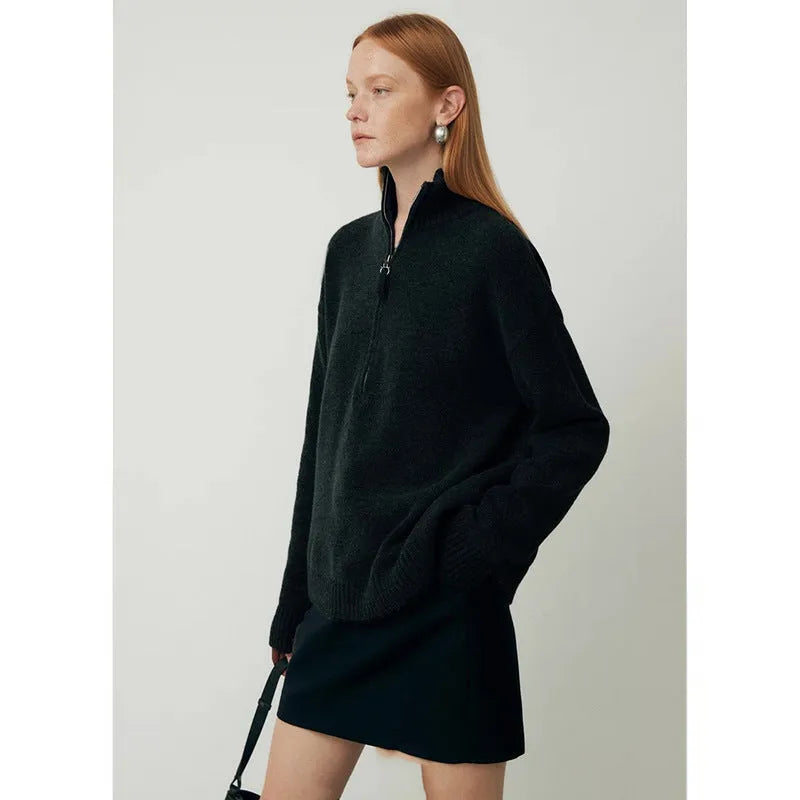 Wool bandage dress with long sleeves and loose lapels in black or grey