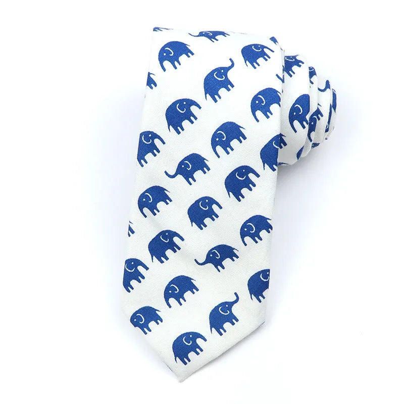 Men's narrow cotton bow tie with cartoon print in a casual Korean style.
