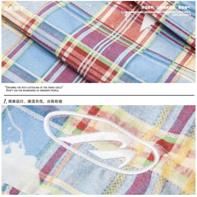 Men's retro plaid overalls loose straight casual trousers in blue polyester