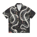 Men's short sleeve Cuban collar shirt with snake bone floral pattern printed design in colourful loose fit option