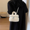 Plush women's shoulder bag in cream-white, box shape, with single strap and stitch detailing