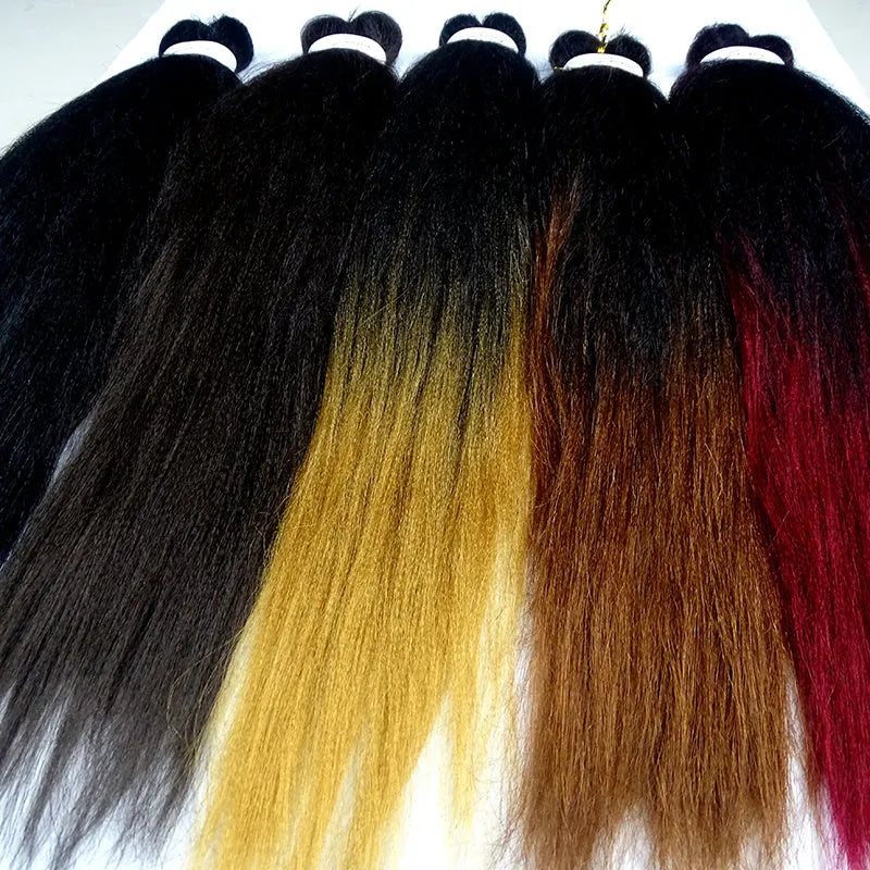 African chemical fiber long straight cornrows wig 26 inch mixed silk in black and brown gradient colours on a mannequin head
