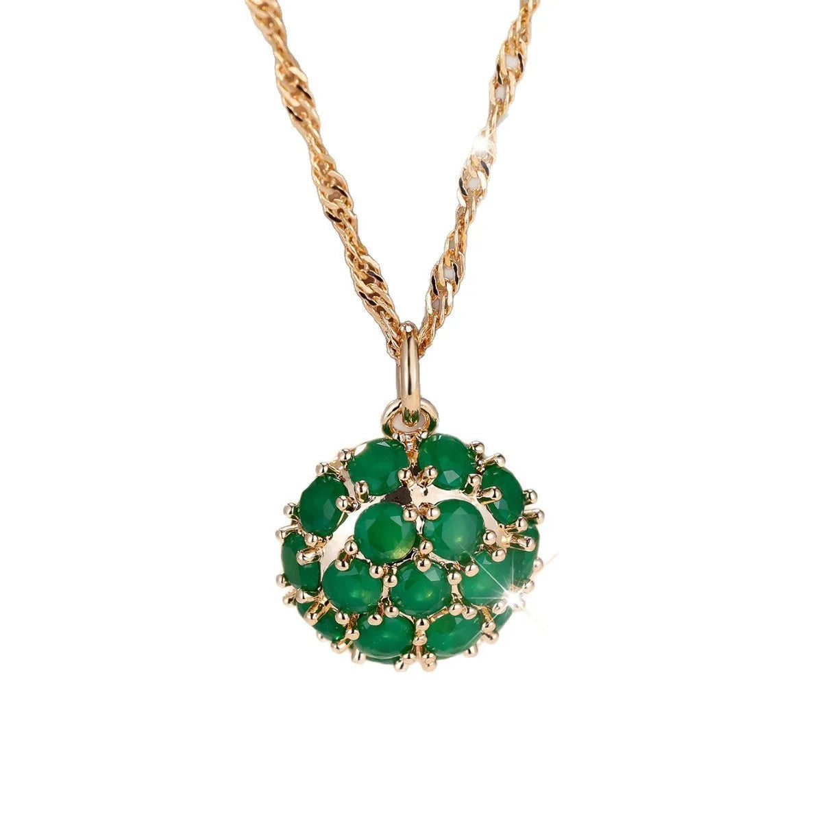 Round emerald diamond necklace with champagne gold electroplated finish on adjustable copper chain