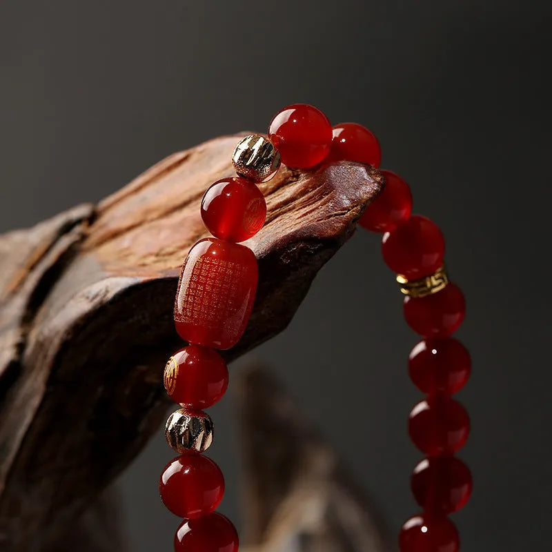 Red agate Guanyin bracelet edge rosary with auspicious patterns on polished agate beads
