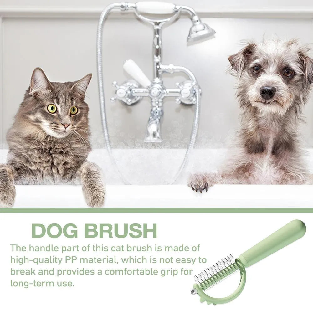 Self-cleaning cat brush with cute dinosaur shape, double-sided stainless steel pins, blue colour option