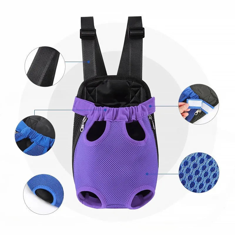 Pet dog carrier backpack in black nylon with breathable mesh and adjustable straps for small dogs