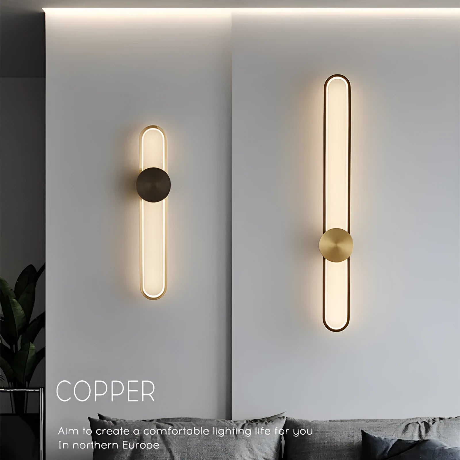 Modern minimalist circular wall lamp with 60cm iron frame in black or gold finish