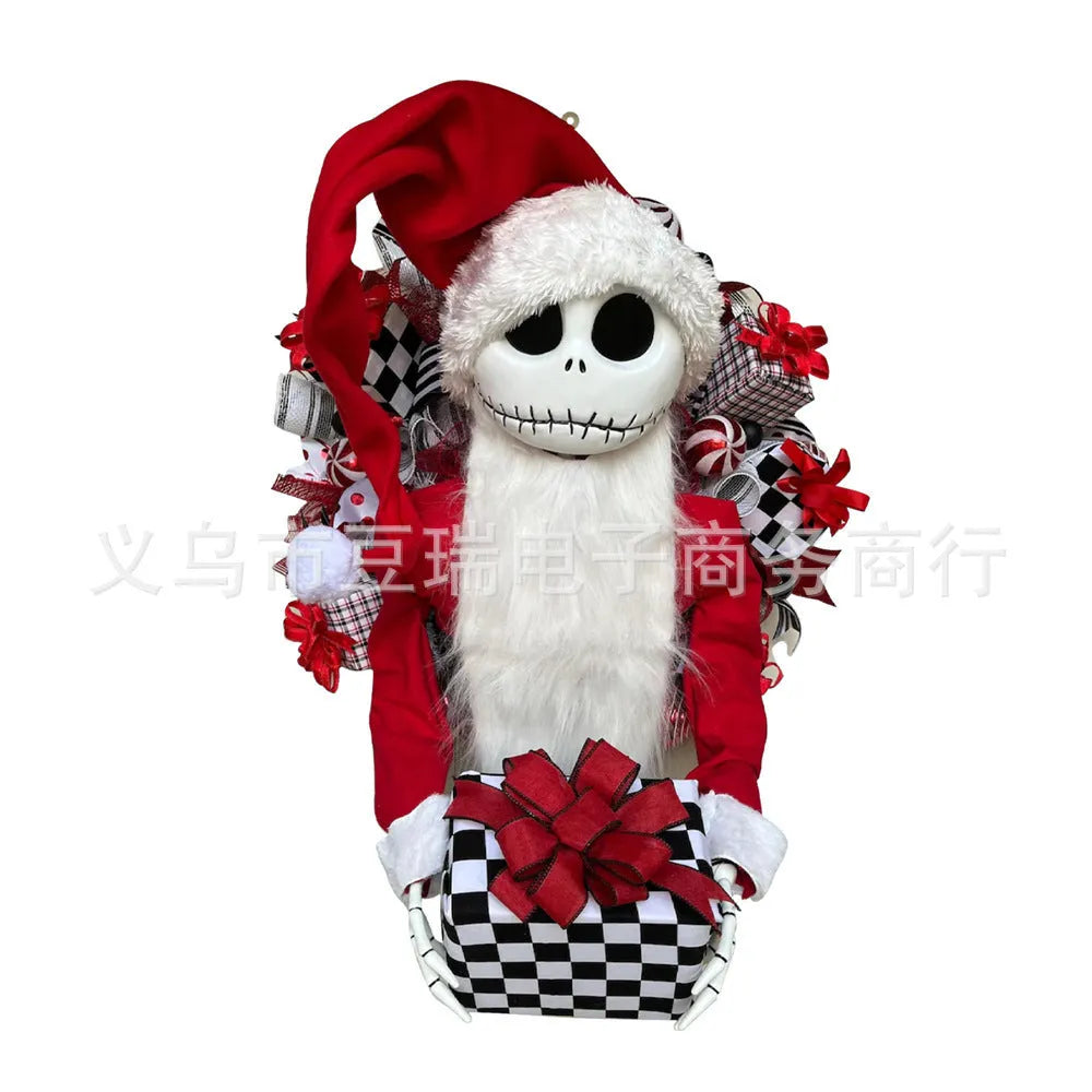 Three-dimensional Jack doll garland with wooden and cloth construction for holiday family show window decoration