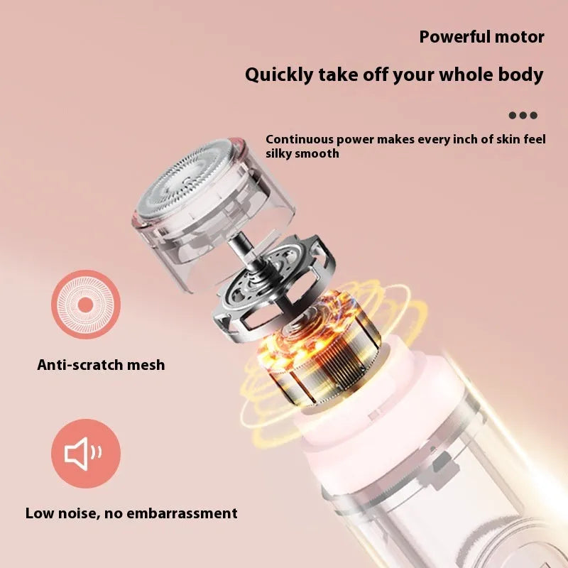 Portable electric depilator for armpit hair trimming with floating blade, USB powered, in pink and white