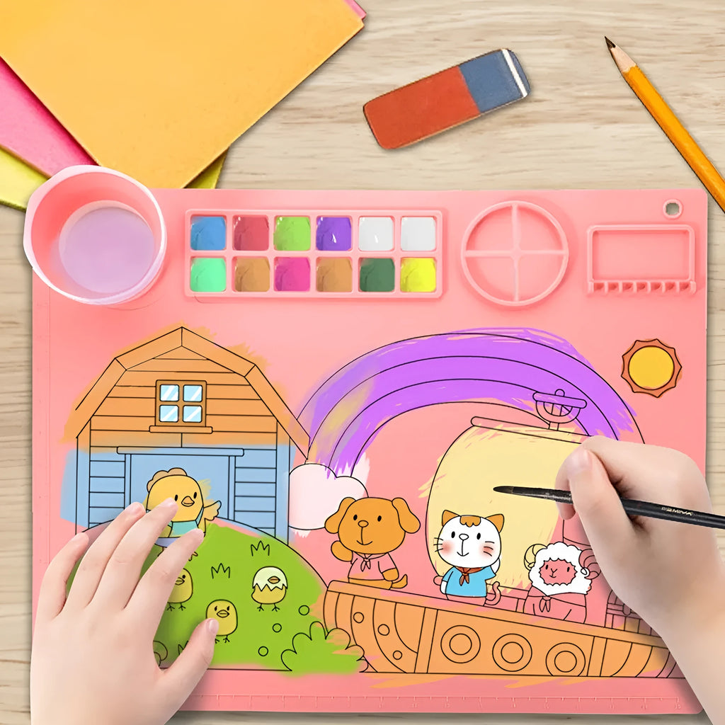 Silicone double bowl painting mat for watercolour and oil painting in multiple colours measuring 50x40cm