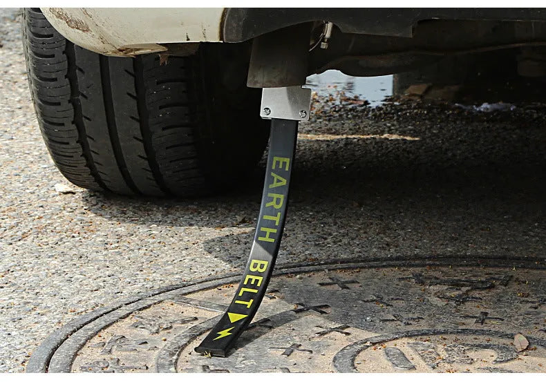 Black rubber and copper car electrostatic grounding belt, 370mm long, for anti-static protection.