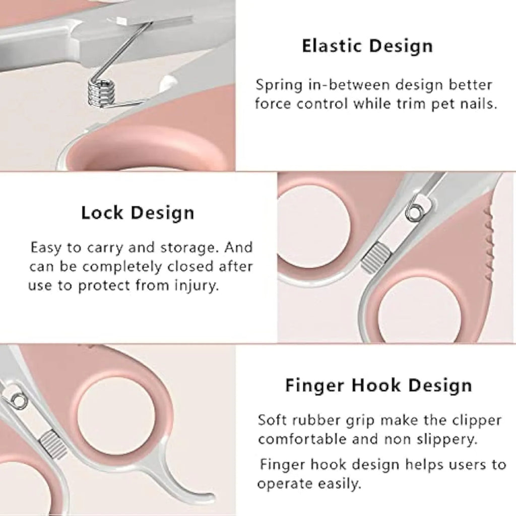 Angled blade cat nail clippers with safety lock in grey or pink for small pets