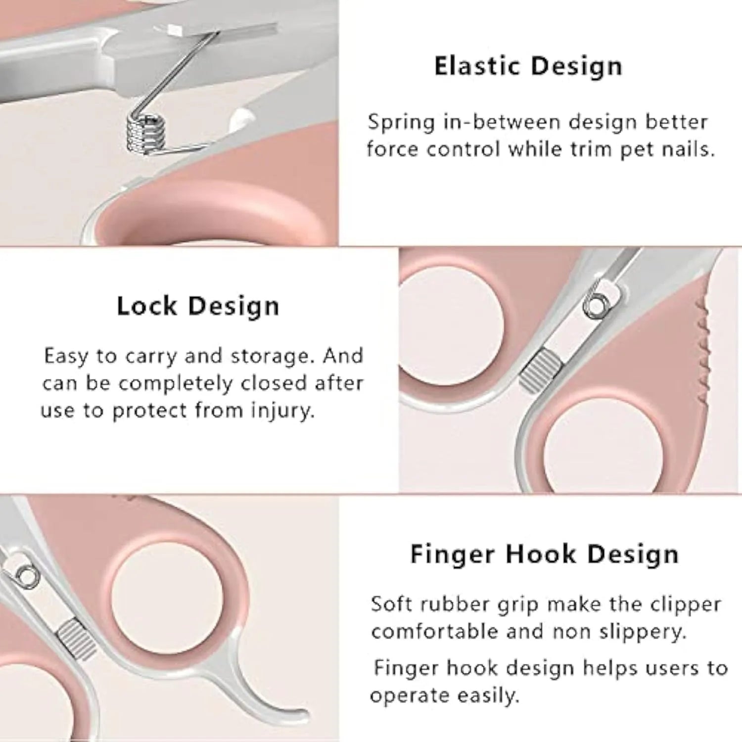Angled blade cat nail clippers with safety lock in grey or pink for small pets